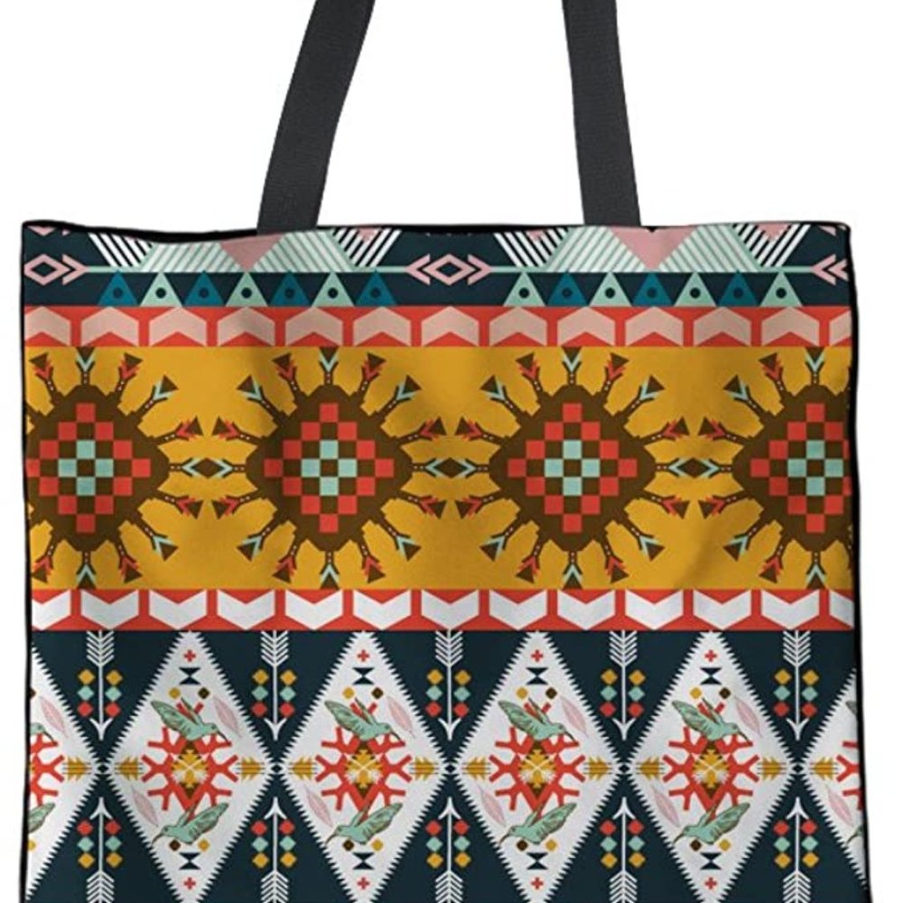 Coloranimal African Print Tribal Ethnic Linen Tote Grocery Bag for Women Ladies